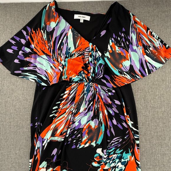 Jones Studio Dress Medium Flutter Sleeves Abstract Print V-Neck Stretchy - Picture 3 of 12